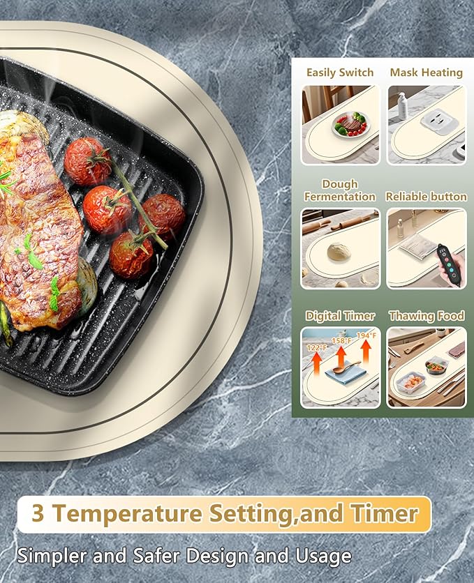 Food Warming Mats for Countertop Extra Large(XXL 36"x15"),Electric Heating Pad for Food,Roll Up Silicone Warmer Mat for Party and Kitchen,Practical Birthday Gift for Mom and Women(Beige)