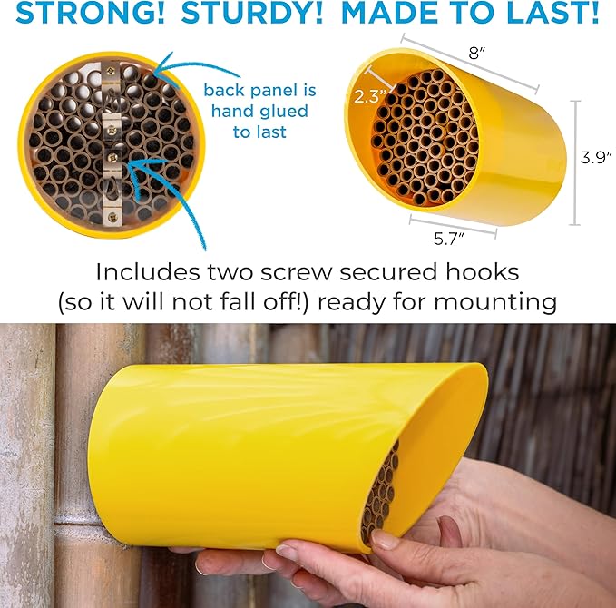Rivajam Color Splash Mason Bee House - Vibrant & Strong Waterproof Bee Hotel & Insect Habitat - Mason Bee Tubes Filled Bee Houses for The Garden - Pollinator House Bug Hotel Gardening Gifts