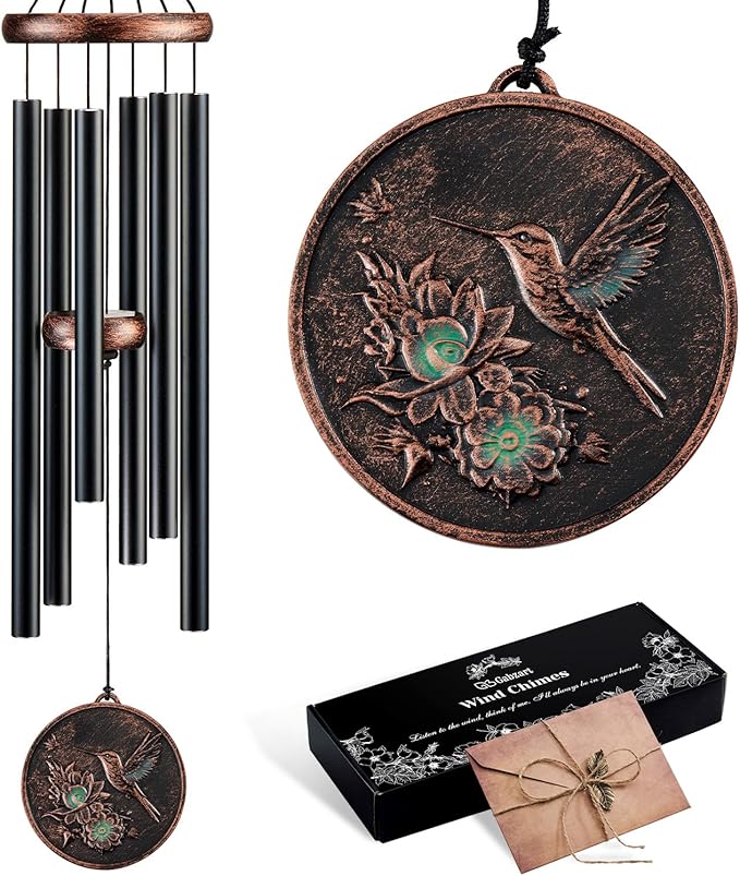 Wind Chimes for Outside, Vintage Hummingbird Deep Tone Wind Chime Outdoor Clearance, Patio Porch Balcony Decoration, Garden Hanging Decor Gifts for Women Mom Grandma (34" Hummingbird)