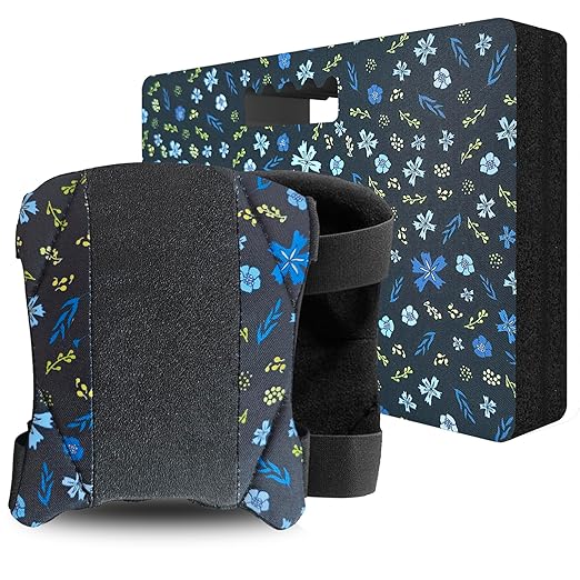 Garden Kneeling Pad and Knee Pads for Women, Lightweight Waterproof KneePads for Gardening, Anti Slip Leather Foam Padding Knee Protector for Flooring and Carpet Cleaning, House work, Gardening Maintain, Blue Flower