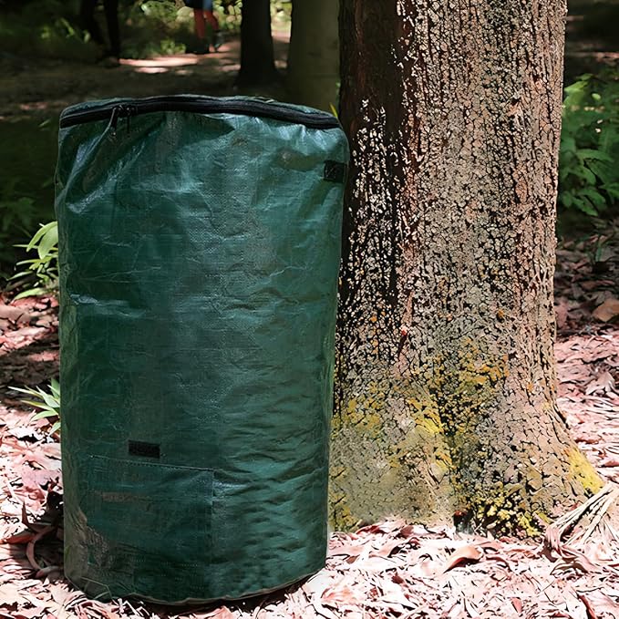 Compost Bin Bags 34 Gallon Garden Compost Bags Outdoor Reusable,Organic Waste Garden Yard Compost Bag Collapsible Leaf Lawn Bags Gardening Container (Green 2pcs)
