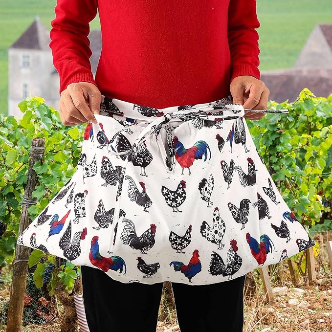 Garden Harvesting Apron - Fruit Picking Apron Bag for Gardeners, Hands Free Foraging Bag for Gathering Vegetables, Fruit, Berry, Eggs. White