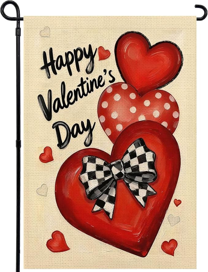 Valentines Day Garden Flag 12x18 Inch Love Heart Double Sided Flag for Anniversary Wedding Yard Outdoor Decoration