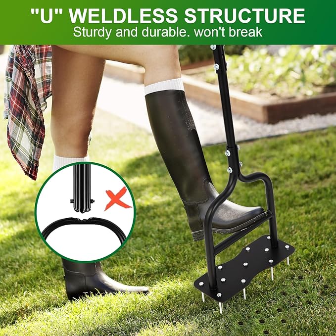 sancat Lawn Aerator,Spike Aerator, Heavy Duty Manual Lawn Aerator Tool with 11 Iron Spikes, Grass Aerator Tools for Yard, Lawn Aeration, Height Adjustable Garden Tool, Revives Lawn Health