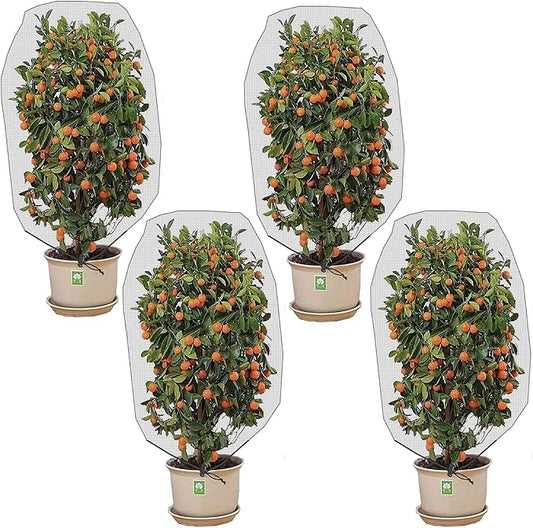 4 Pcs Insect Bird Barrier Tree Net with Drawstring, 4.9 x 3.2 Ft Garden Bird Netting Plant Cover, Fruit Tree Netting for Protect Plants Fruits Flowers from Insect Bird Eating