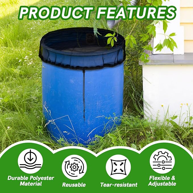 Mesh Cover for Rain Barrel - 37.4 Inch Fine Mesh Water Barrel Screen with Drawstring, Reusable Water Collection Buckets Net for Preventing Fallen Leaves Debris Small Objects in Outdoor Garden