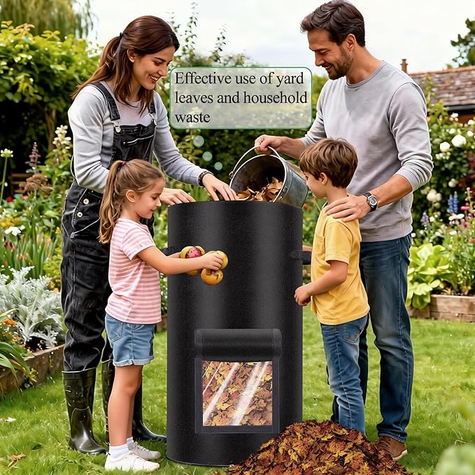 2 Pack Compost Bins Outdoor, 34 Gallon Reusable Home Compost Bucket with Observation Windows for Outside Garden, Backyard, Heavy Duty Nonwoven Fabric Yard Waste Bag