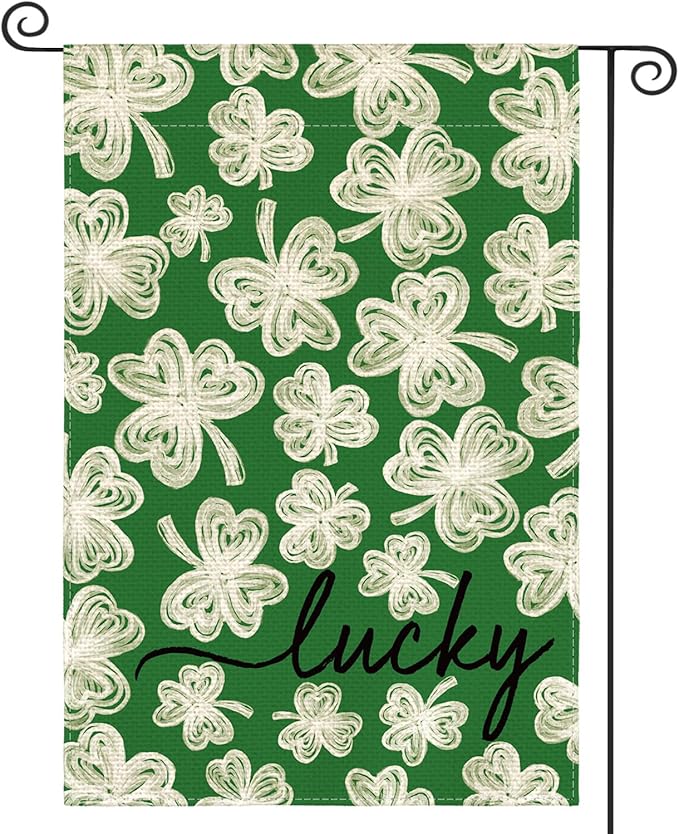 AVOIN colorlife St Patricks Day Garden Flag 12x18 Inch Double Sided Outside, Green Shamrock Lucky Clover Holiday Yard Outdoor Flag