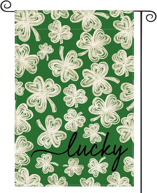 AVOIN colorlife St Patricks Day Garden Flag 12x18 Inch Double Sided Outside, Green Shamrock Lucky Clover Holiday Yard Outdoor Flag