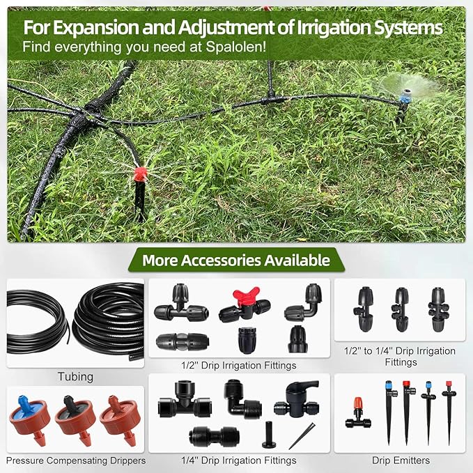 10PCS Push-to-Connect Drip Irrigation Emitters for 1/4 inch Irrigation Tubing, Two-Way Connection Adjustable Drip Emitter Sprayer with Stake, Irrigation Dripper Sprinklers for Drip Irrigation System
