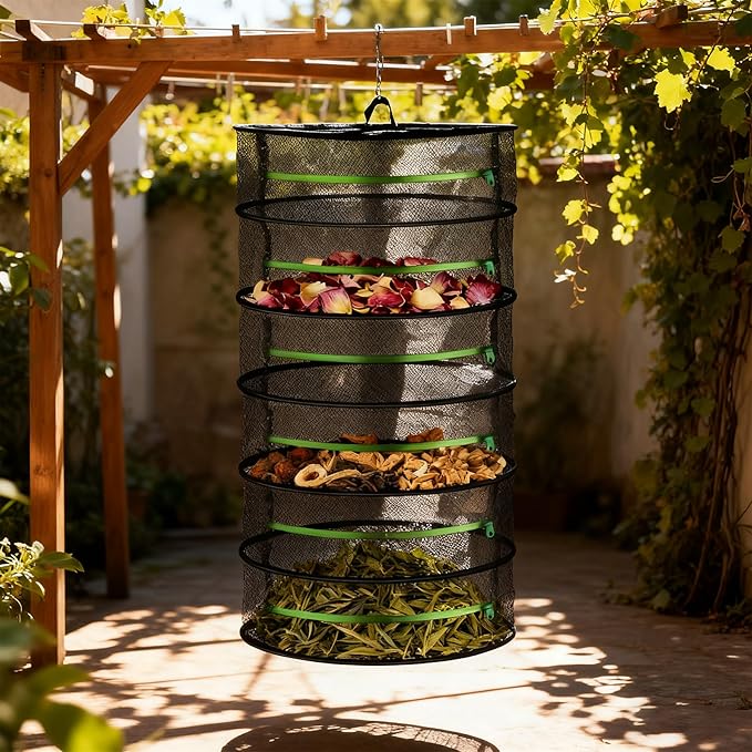 6 Tier Mesh Zippered Herb Drying Rack Hanging with Hook, Outdoor Foldable Drying Tents for Plants, Seeds