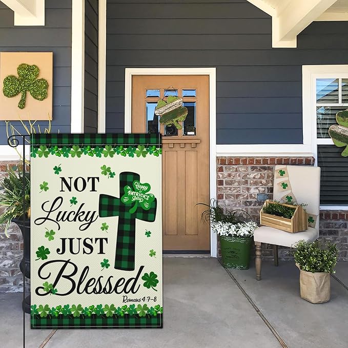 St Patricks Day Garden Flag 12×18 Inch Double Sided Happy St Patrick's Day Yard Garden Flags for Outside Shamrock Lucky Irish Blessing Garden Flag Outdoor House Holiday Decorations