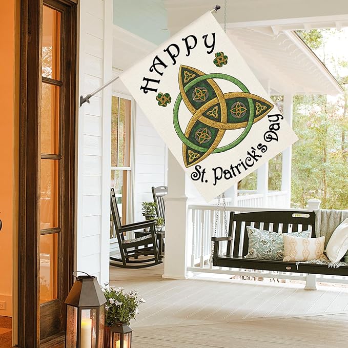 AVOIN colorlife Trinity Happy St Patricks Day House Flag 28x40 Inch Double Sided Outside, Shamrock Clover Welcome Yard Outdoor Decoration