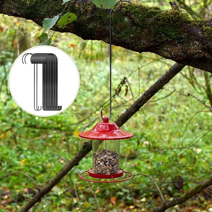 24 Pack 24 Inch Long S Hooks for Hanging Plants, Heavy Duty Metal Tree Branch Hangers Extenders for Bird Feeders Flower Baskets Wind Chimes Black Vinyl Coated Garden Hook