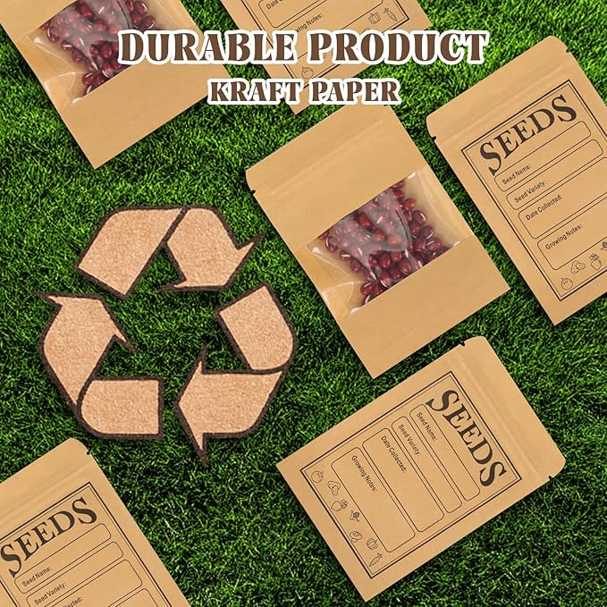 100pcs Seed Saving Envelopes with Clear Window, 4.7x3.1 Inch Reusable Seed Kraft Storage Organizer Packets Envelopes for Flower Vegetable Plants Garden Seeds Saving & Collecting