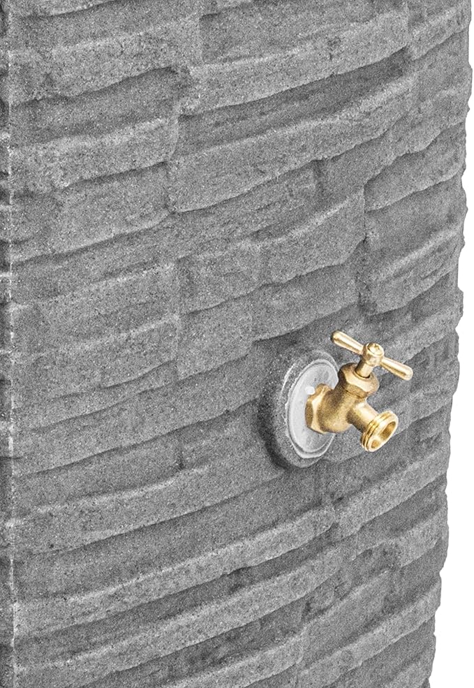 Good Ideas Impressions Riverwalk 50 Gallon Faux Slate Surface Dual Spigot Rain Barrel with 2 Brass Spigots and Screen, Dark Granite (2 Pack)