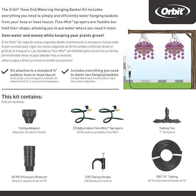 Orbit 56311 Hanging Basket Drip Irrigation Drip Watering Kit with Flex Misters