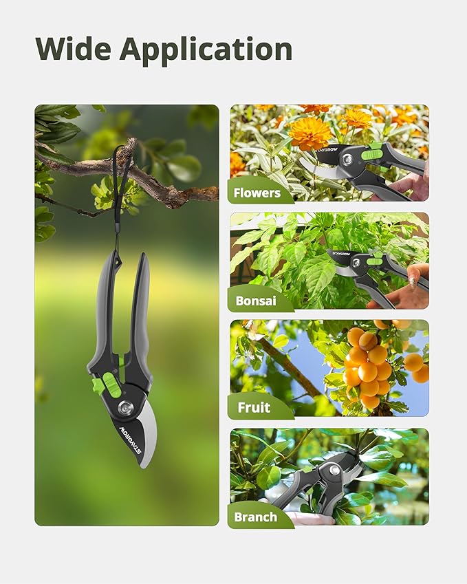 Pruning Shears for Gardening,8.5" SK5 Garden Shears Cuts 10000+ Times Staying Sharp, Garden Scissors with One-handed Unlocking&Adjustable Handle, Garden Clippers Gardening Tools for Men Women