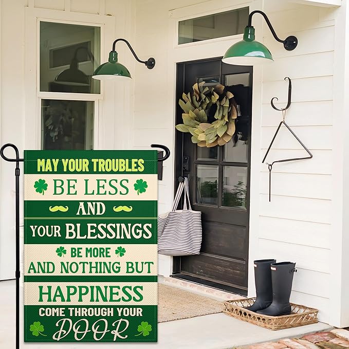 St Patricks Day Garden Flags for Outside 12x18 Inch Double Sided Irish Blessing Garden Flag 3 Ply Green Shamrock Garden Flag for Outdoor Indoor House Party Yard Holiday Signs Decorations