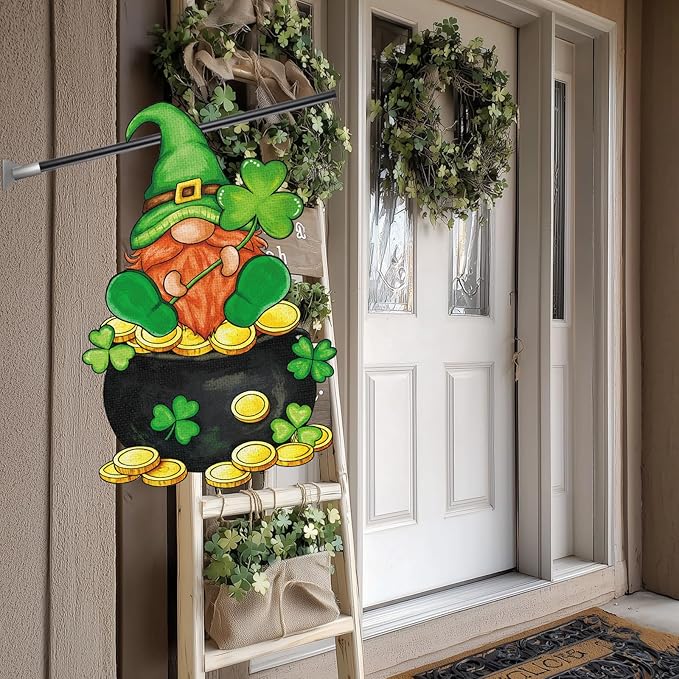 Heyfibro St Patrick's Day Garden Flag Banner Double Sided 12.6x18.9 Inch Clover Leprechaun Gnome Garden Flag Shamrocks Yard Flags for Outside House Farmhouse Holiday St Patricks Outdoor Decorations