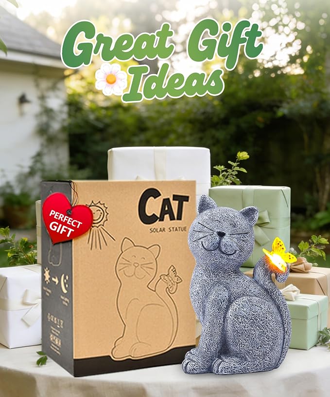 Nacome Cat Outdoor Statues for Garden: Outside Decor with Butterfly Clearance for Yard Art Lawn Ornaments Porch Patio Balcony Home House for Grandma Mom Women