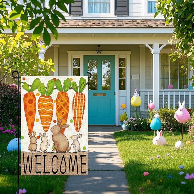 Easter Garden Flag 12x18 Inch, Double Sided Carrots Bunny Flag for Yard Outdoor Decoration