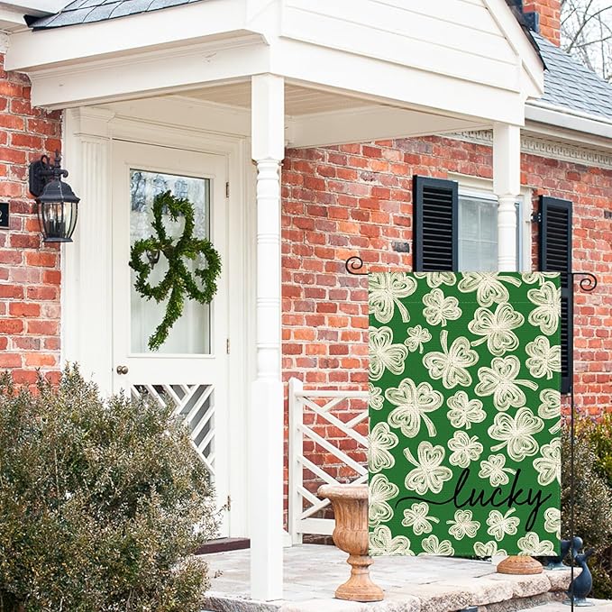 AVOIN colorlife St Patricks Day Garden Flag 12x18 Inch Double Sided Outside, Green Shamrock Lucky Clover Holiday Yard Outdoor Flag