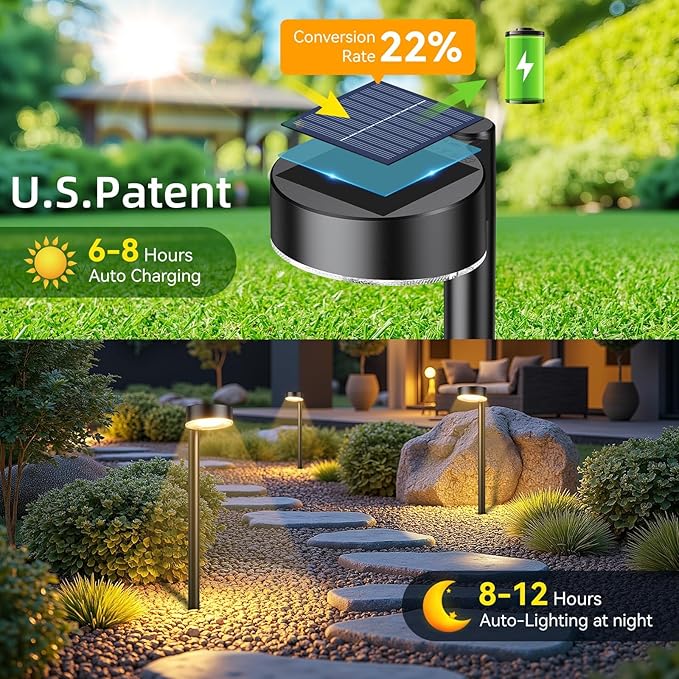 12 Pack Solar Pathway Lights Outdoor, 12 Brighter LED Solar Lights Outdoor Waterproof, Up to 12 Hrs Modern Solar Powered Path Light for Yard Garden Walkway Driveway