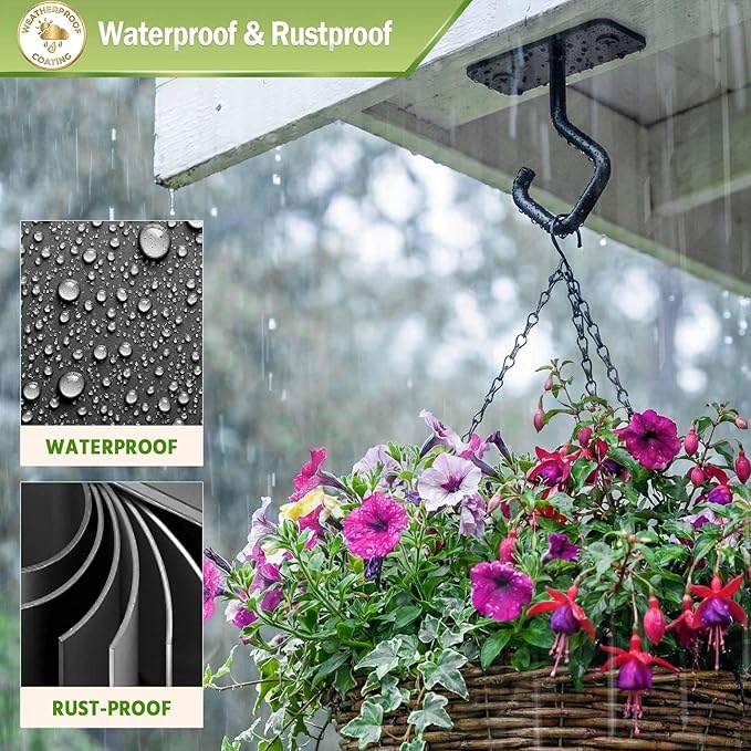 Ceiling Hooks for Hanging Plants: 4 Pack 2.5 Inch Iron Plant Bracket for Wall Mount, Black Metal Plant Hangers Wall Hooks for Light, Lanterns, Wind Chimes, Outdoor Indoor
