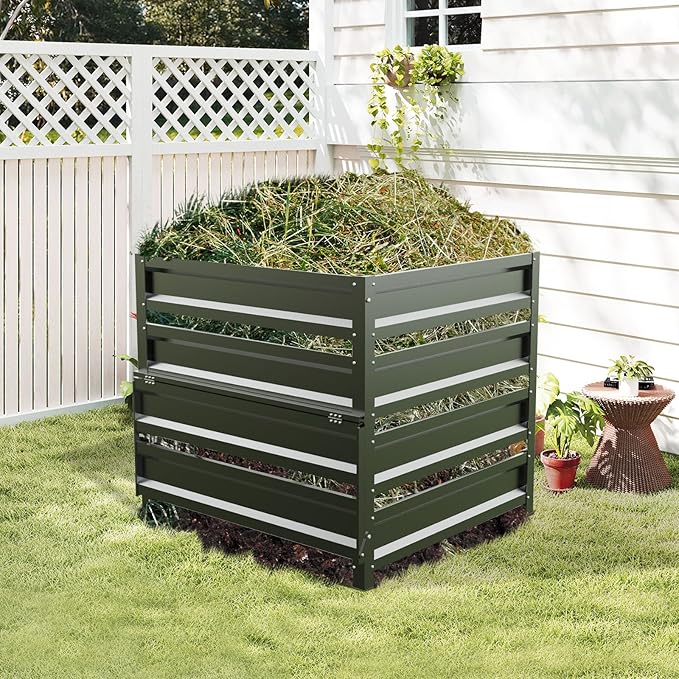 Compost Bin Outdoor - 285 Gallon Composter with Rust-Proof Coating, Painted Finish, Large Compost Bin for Producing Fertilizer from Kitchen Waste and Fallen Leaves（Metal）