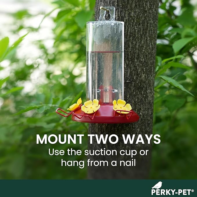 Perky-Pet Plastic Window Mount Hummingbird Feeder with Perches - 8 oz Hummingbird Nectar Capacity, 217 - Hummingbird feeders for outdoors