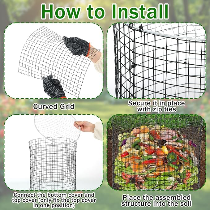 6PCS Inground Worm Composter, 11.8x11.8 Inch Outdoor Metal Compost Bin for Garden Beds Detachable Vermicomposting Bin for Recycling Kitchen Food Waste