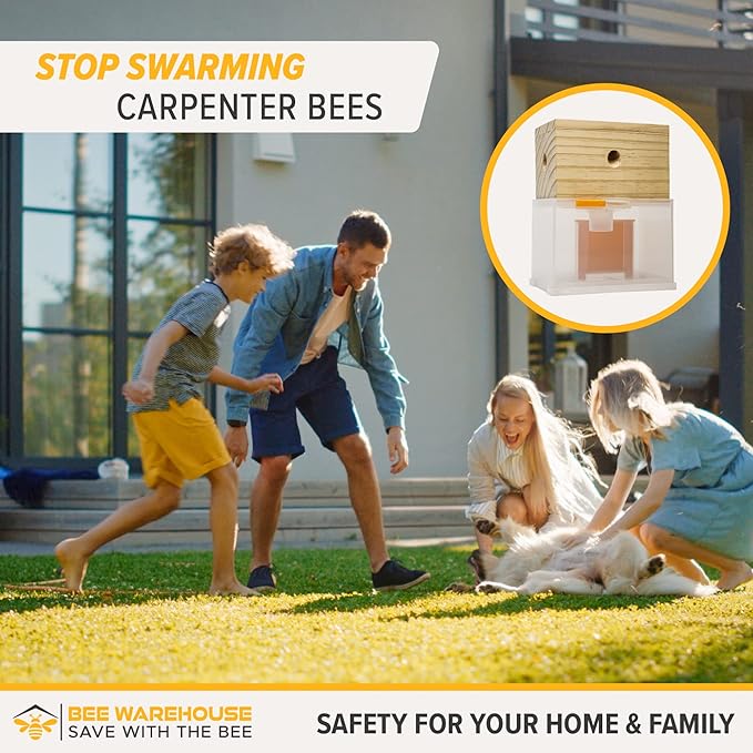 Carpenter Bee Trap - Wood Boring Bee Trap - Unique Catch & Release Outdoor Carpenter Bee Trap - Includes Hanging Hardware & 5 Bee Dams