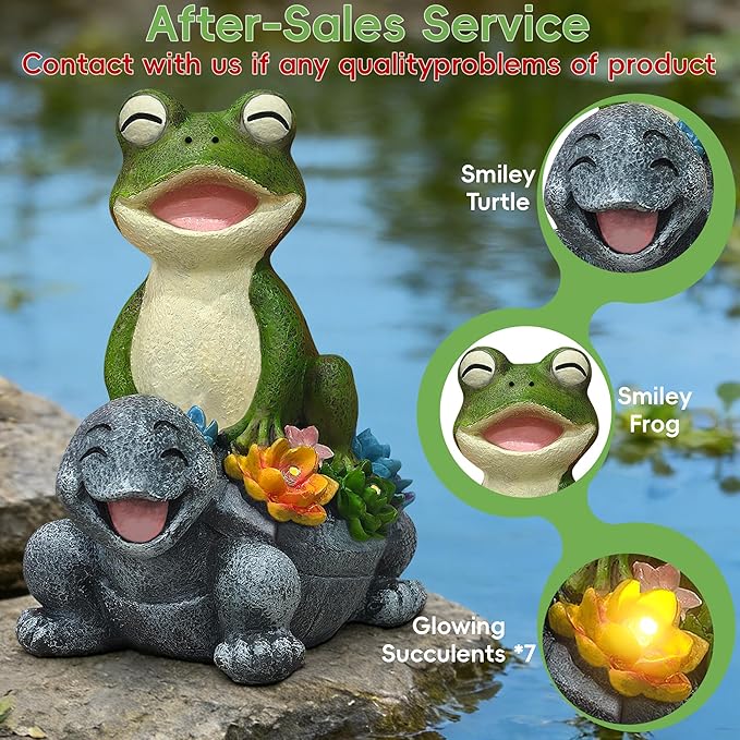 Solar Turtle Frog Garden Statue - Happy Turtle Frog Statue with LED Succulent,Garden Gifts,Outdoor Statues Decoration for Patio Backyard Yard Lawn Ornament,Birthday Gifts for Women Mom Grandma