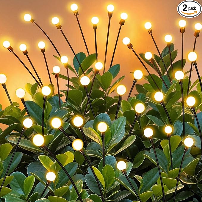 Solar Firefly Lights 16 LED Swaying Outdoor Waterproof Decorative Lights for Yard Patio Pathway Lawn Decorations (2 Pack, 8 Heads)