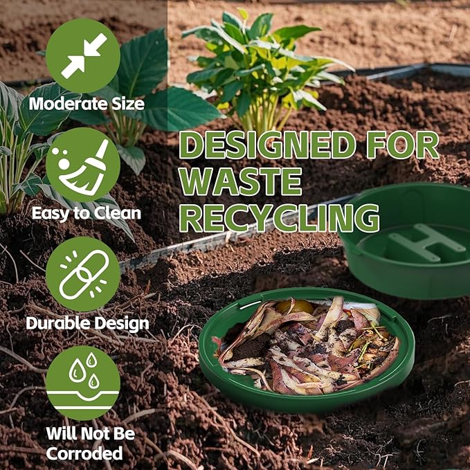 Inground Worm Composter, 2-Pack 8L (2.11Gal) Warm Farm, Outdoor Worm Compost Bin for Garden Beds & Home Use, Vermicomposting Bin for Beginners (9.5x9.5x10.8Inch), Green