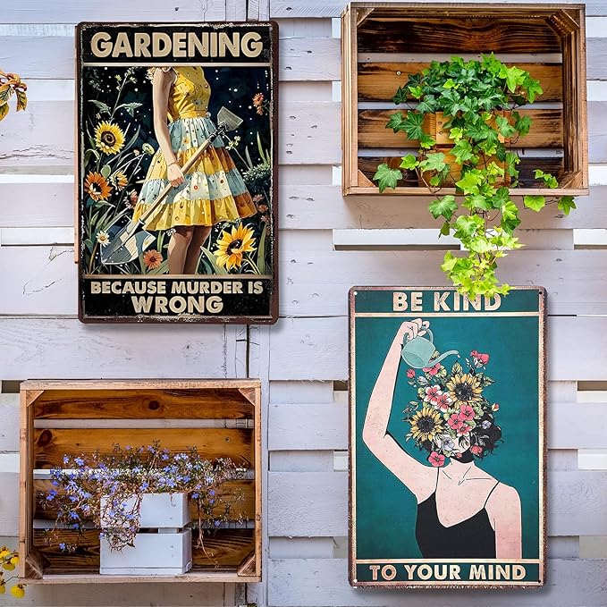 2 Pcs Funny Metal Tin Garden Sign 12'' x 8'' Gifts for Plant Lovers Women Grandma Mom Garden Decor Metal Tin Sign for Farmhouse Greenhouse Patio Yard Wall Decor Indoor Outdoor(Girls)