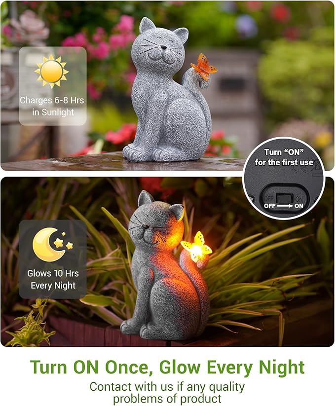 Nacome Cat Outdoor Statues for Garden: Outside Decor with Butterfly Clearance for Yard Art Lawn Ornaments Porch Patio Balcony Home House for Grandma Mom Women