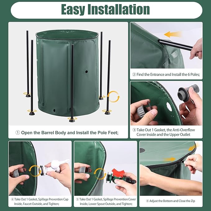 THUNDERBAY 60 Gallon Collapsible Rain Barrel, Portable Rain Barrels to Collect Rainwater from Gutter, Rainwater Collection System, Water Storage Tank Catcher Container with Filter Spigot