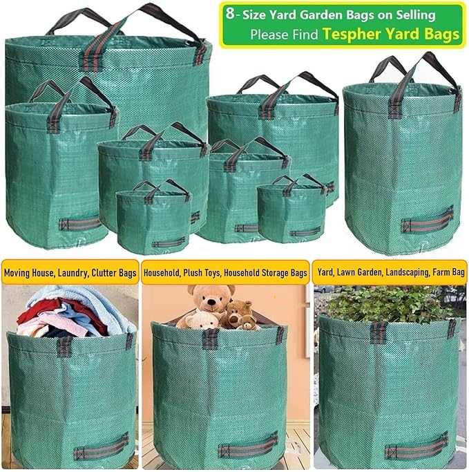 Standard 3-Pack 46 Gallon Lawn Garden Bags (D26,H19 inch) Yard Waste Bags W/Gardening Gloves for Leaf Bag,Yard Debris,Garden Trash Container,Camping Waste Bin,Lawn Grass Clippings,Weeds Bag 4 Handles