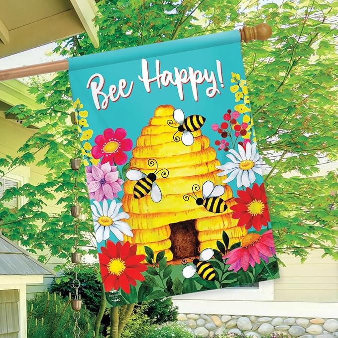 Briarwood Lane Bee Happy Hive Spring House Flag