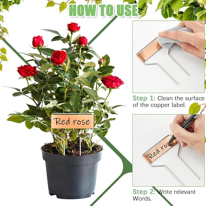 Moxweyeni 60 Pcs Metal Garden Tags Plant Labels for Garden Waterproof Plant Markers with 2 Permanent Pen Planting Nursery Tags Reusable Labels Stake for Plants (Copper,6 Inch)