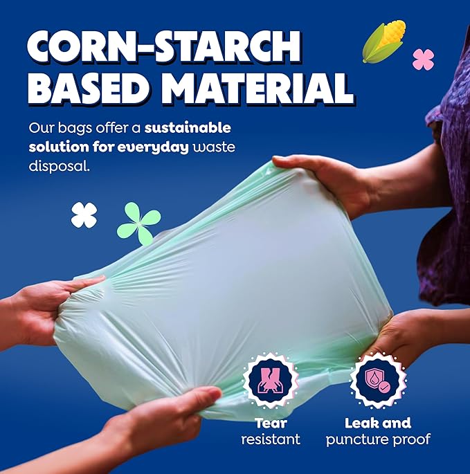 BPI 100% Home Compostable Kitchen Trash Bags, 13 Gallon 1.2 Mil Heavy Duty Unscented Plant Based Bags w/Handles, Tall Biodegradable Garbage, Compost & Food Scrap Waste Can Liners, 35 Ct
