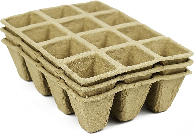Set of 6 Biodegradable Eco Friendly Peat Pots! 3" 12 Pot Tray - Recycled Non Bleached Peat Pots Perfect for Seed Germination! No Transplanting Required - No More Damaged Roots!