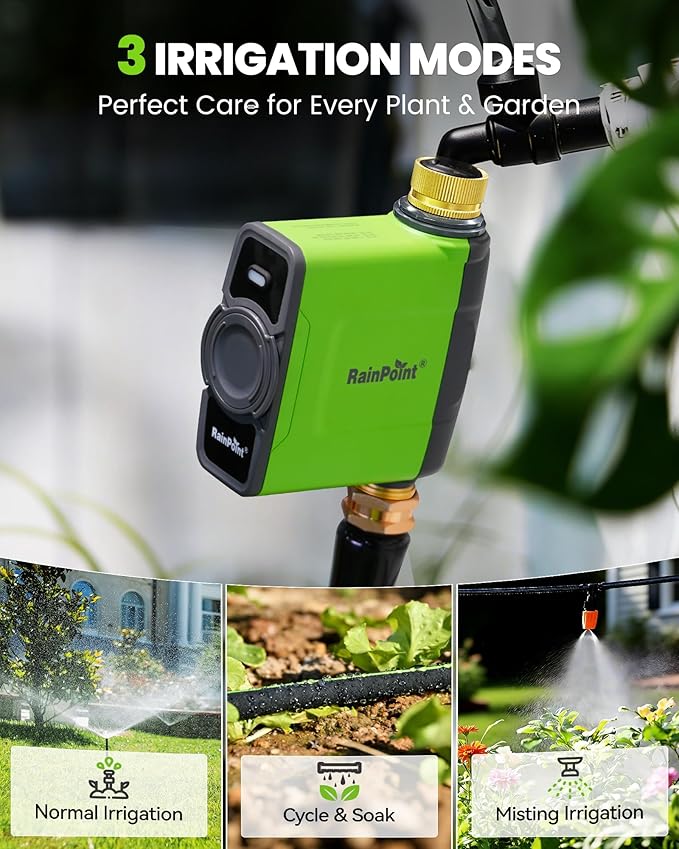 RAINPOINT WiFi Water Timer for Garden Hose, WiFi Sprinkler Controller, Smart Hose Timer Valve, Automatic Drip Irrigation System/Rain Delay for Garden/Lawn/Yard (Brass Inlet & Outlet, WiFi Gateway)