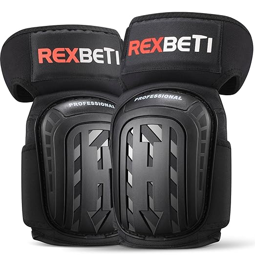 REXBETI Knee Pads for Work, Construction Knee Pads for Men, Heavy Duty Comfortable Anti-slip Foam Gel Knee Pads for Gardening Flooring and Cleaning, Strong Stretchable Straps, Black