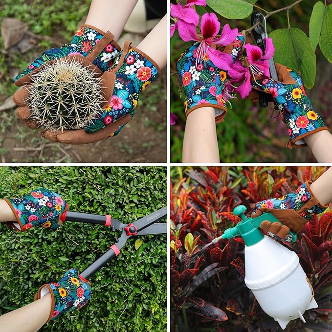 Trifabricy Gardening Gloves for Women, Breathable Leather Garden Gloves with Grip, Thorn-Proof Puncture-Resistant Work Gloves