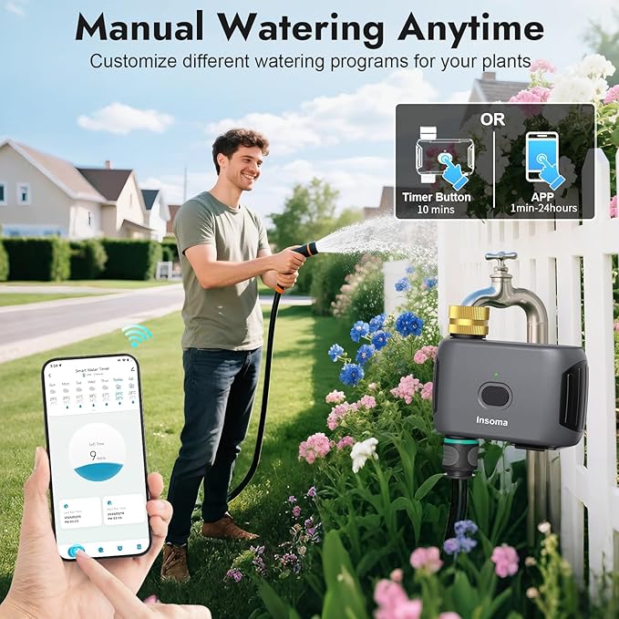 Insoma WiFi Water Timer for Garden Hose, Smart Sprinkler Timer, APP Remote Control WiFi Hose Timers, Voice Control with Alexa, Rain Delay and Manual Mode for Yard Lawn Watering