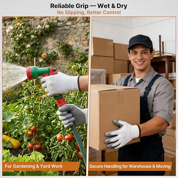 Work Gloves, 3 Pairs - Nitrile Coated Non-Slip Grip Working Gloves for Men & Women, Lightweight Breathable 13-Gauge Nylon Knit for Warehouse, Gardening, Automotive & DIY Work (Large)