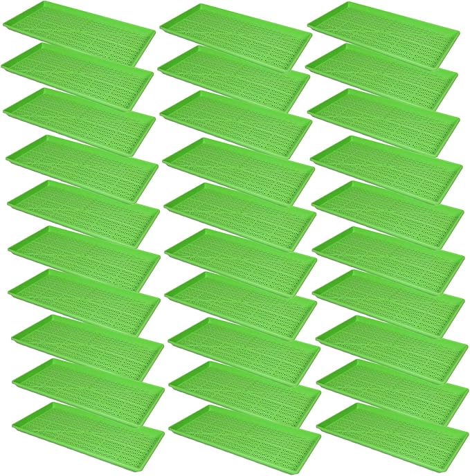 SUNPACK 10" x 20" Heavy Duty Mesh Plastic Seed Starting Tray, Green, 1" (Pack of 30) - Ensures Water Drainage and Aeration, Perfect for Greenhouses or Indoor Gardening